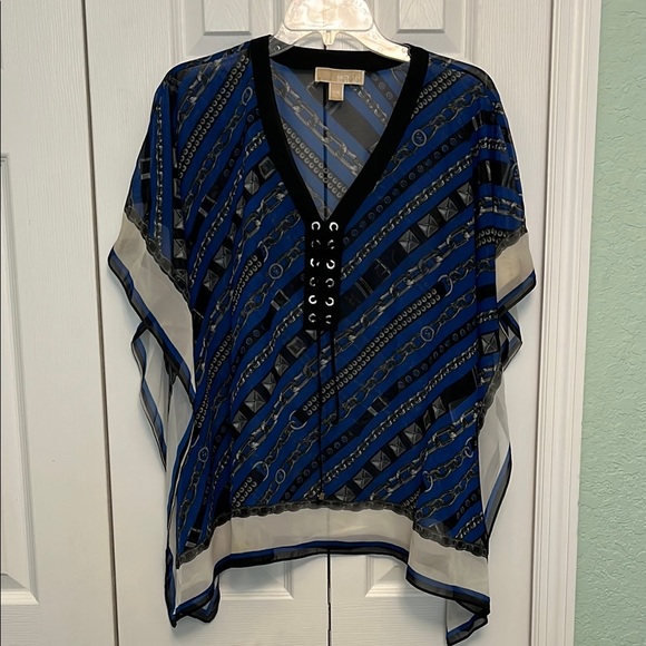 MICHAEL Michael Kors Blue and White Graphic Blouse - Picture 1 of 5